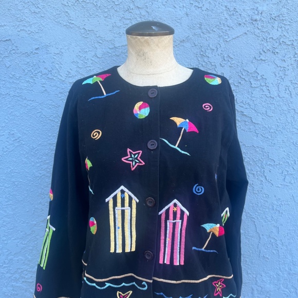 Michael simon Top black 90s beach cardigan Embroidered cotton - Picture 9 of 9